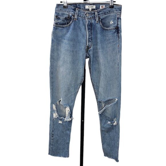 Re/Done Womens High Rise Distressed Jeans Size 26 Button Fly - Picture 1 of 9